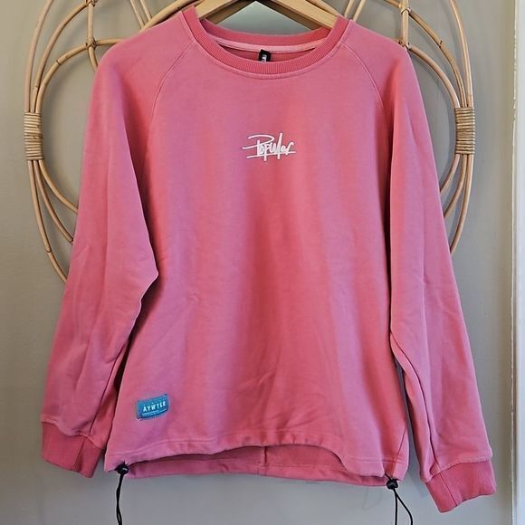 Aywter Popular Salmon Drawstring Waist Baggy Crewneck Graffiti Sweatshirt Sz XL - Picture 2 of 16